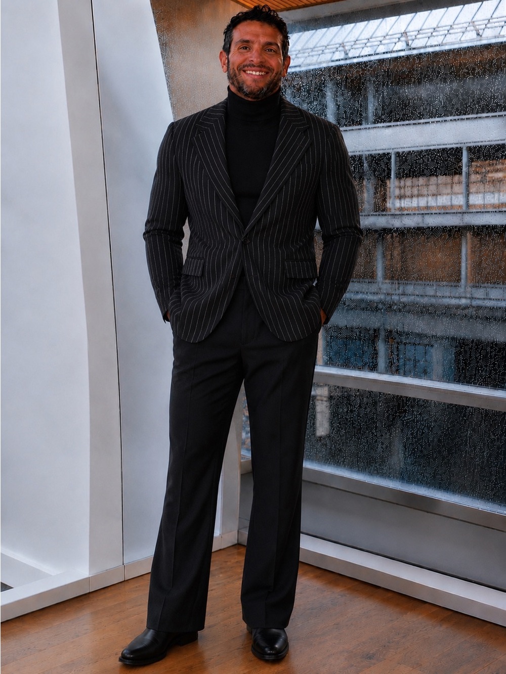 Men's Black Pinstripe Blazer